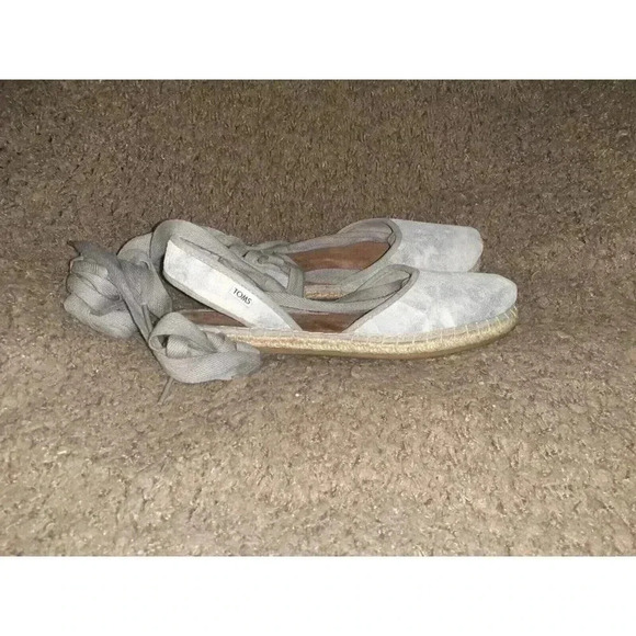 TOMS-Bella-Gray Tie Dye-Closed Toe-Suede-Tie Up Leg Espadrilles-Sz7-Excellent - Picture 4 of 7